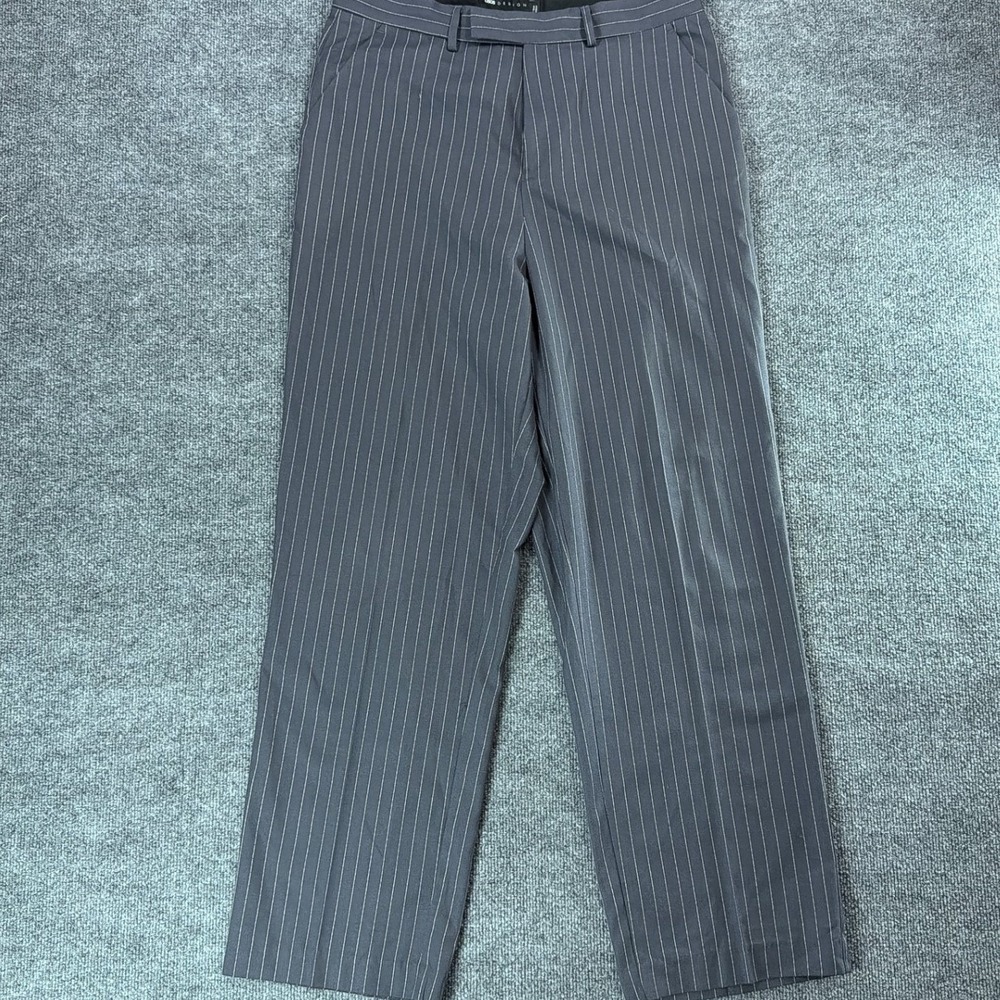 ASOS DESIGN Mens Pinstripe Smart Trousers Charcoal Grey 36x32 Straight Leg Baggy